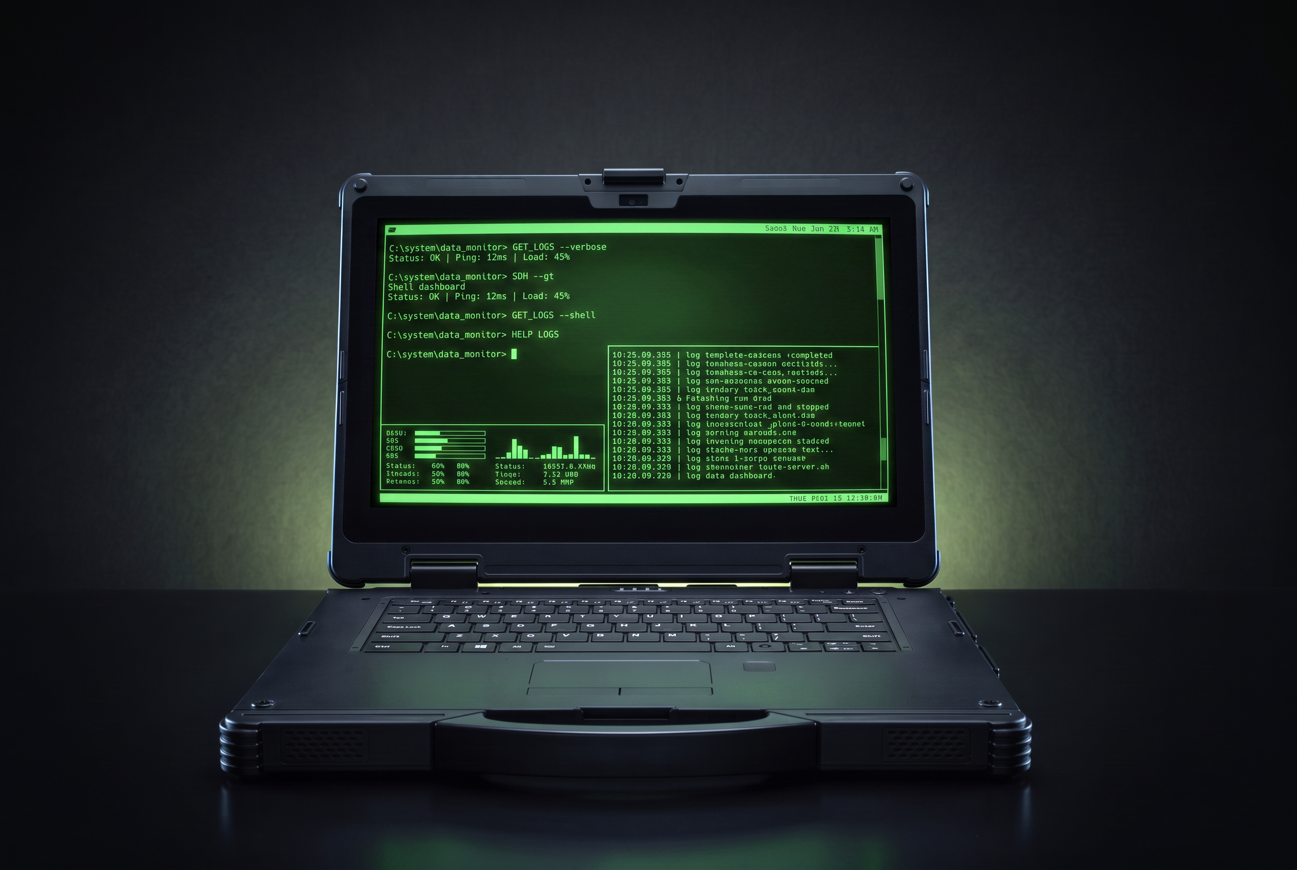 Rewane Sentinel X14 fully rugged 14-inch field notebook, open, with sunlight-readable display