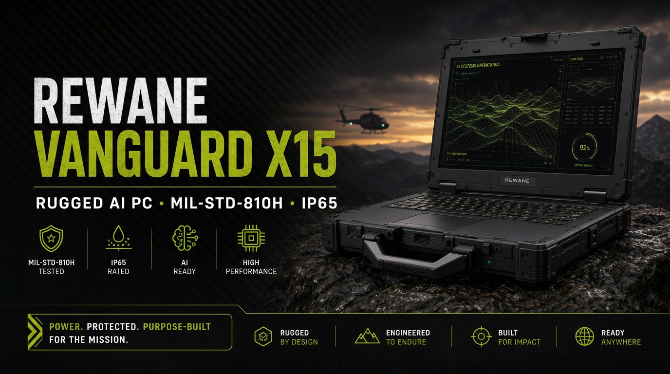 Rewane Vanguard X15 rugged AI PC — MIL-STD-810H, IP65, AI ready